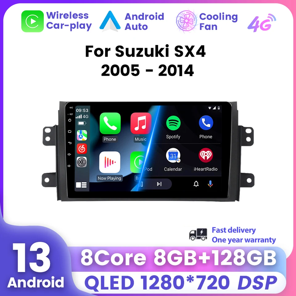 2 DIN Car Radio Android Auto pre Suzuki SX4 SX 4 2006 - 2013 Multimedia GPS obrazovky CarPlay 2Din Stereo HeadUnit Autoradio 4G LTE
