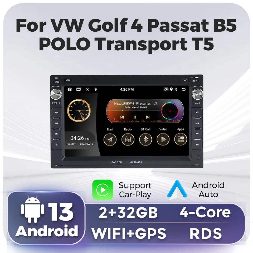 2 DIN Car Radio-Play+Auto GPS navigácia WiFi RDS Multimedia Video Player pre VW Passat B5 MK4 MK5 Golf 4 Polo Bora Jetta T5