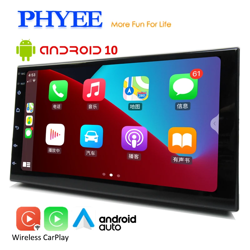 2 DIN CarPlay Android Auto Car Radio Android 10 GPS navigácia WiFi Bluetooth Mirrorlink DVR DSP Stereo Audio System HeadUnit A1