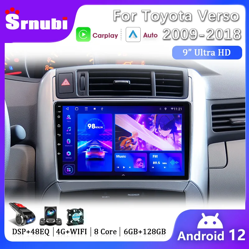 2 DIN Wireless CarPlay Android Car Radio Stereo pre Toyota Corolla Verso R20 2009 - 2018 Multimedia Player Navigation Head Unit