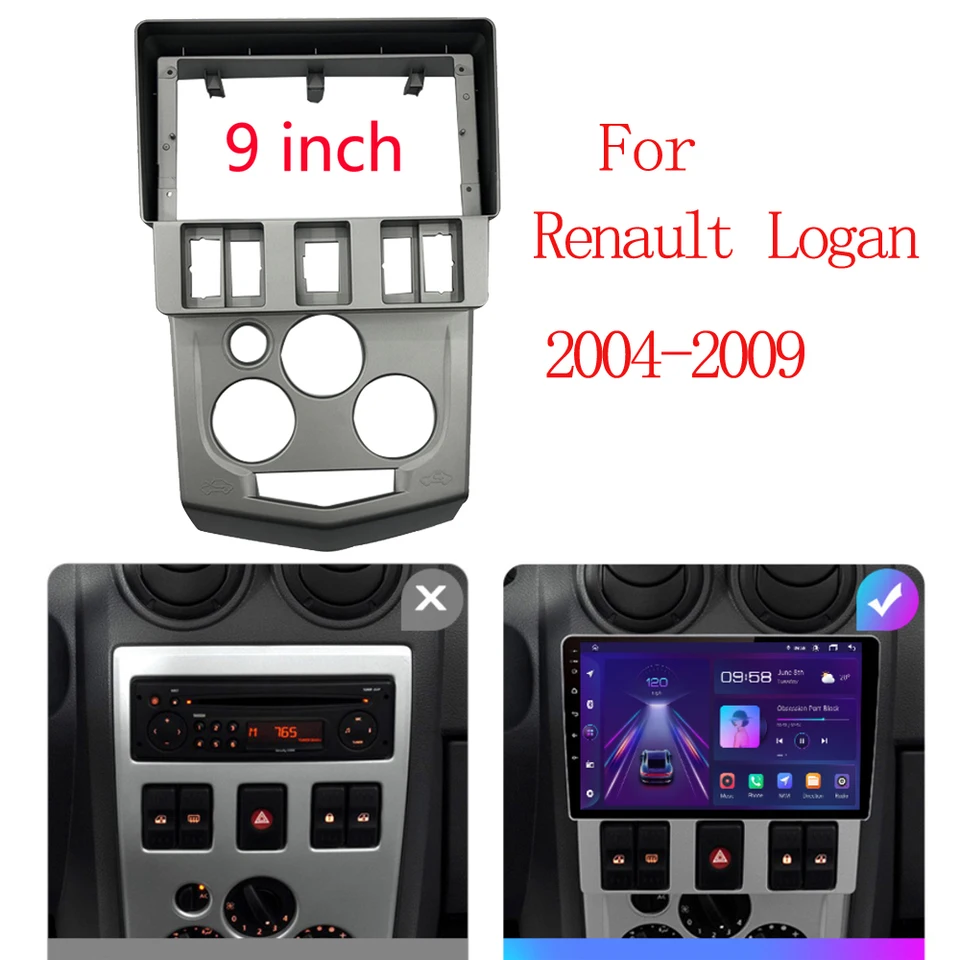2 DV CAR DVD DVD rámčekový zátk Audio Adapter Adapter Dash Dash Tink Panel 9inch pre Renault Logan Logan 2004-2007 Radio Player Radio Player
