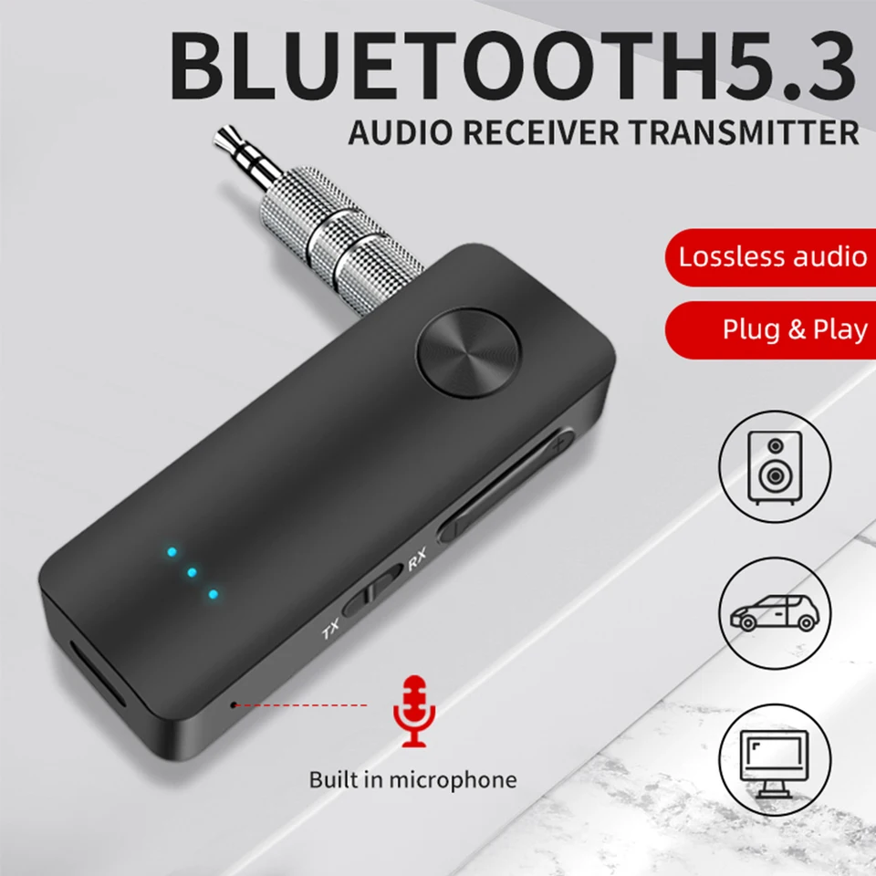 2 IN1 Pánový prijímač Bluetooth 5.3 Bezdrôtový adaptér 3,5 mm stereofónny adaptér AUX pre náhlavnú súpravu Handsfree Audio Handsfree