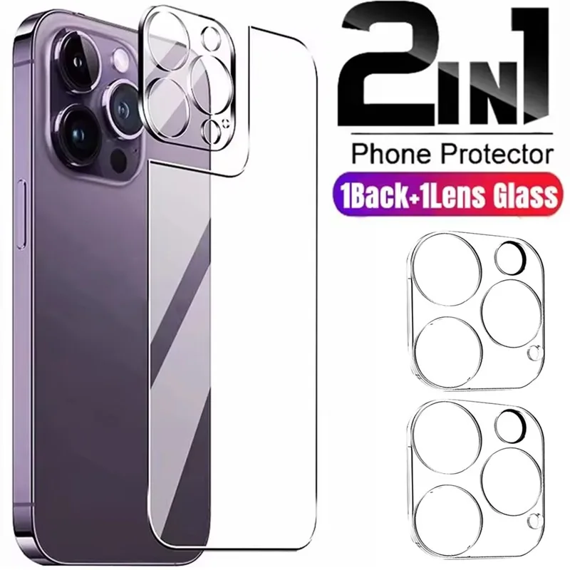 2 IN1 zadné temperované sklo pre iPhone 16 15 14 13 12 Pro Max 16 Plus 15 Plus 13 Mini chrániče zadnej obrazovky s filmom s objektívom fotoaparátu