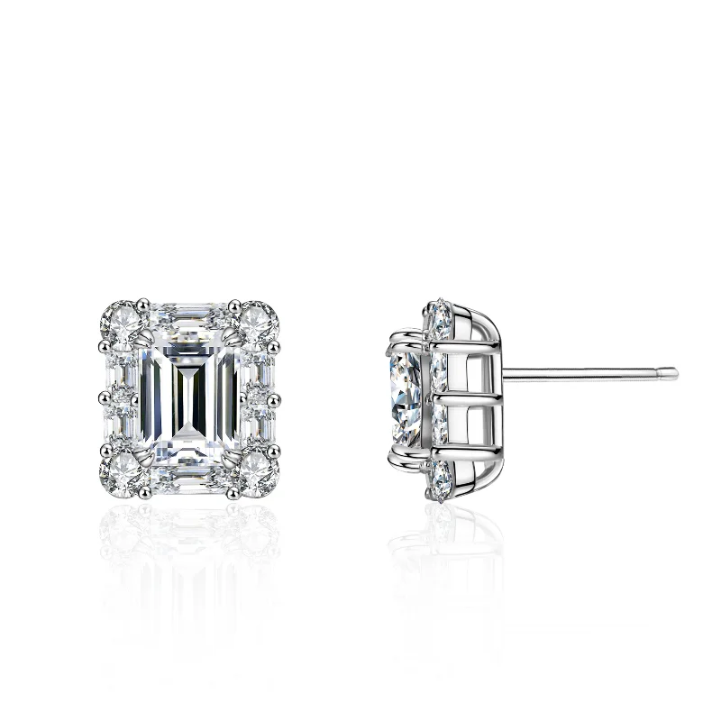 2 karát smaragd cut Moissanite S925 Strieborné náušnice Ženy zásnub