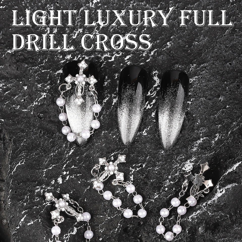 2 ks Court Wind Cross Pearl Pendant na nechty Light Lixury Micro Set Diamond Zirkón perla na nechty dekorácie nechtové príslušenstvo