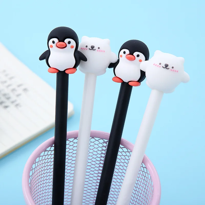 2 ks/lot kawaii čierna biela tučníčna silikónový gélový gél podpis Pen Escolar Papelaria School Office Supply propagačný darček
