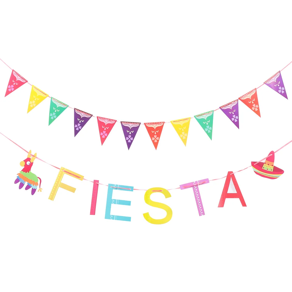 2 ks Mexiko vytiahnite vlajku Fiesta Party dekorácie Mexický banner visiaci tému téma Bunting Decors zdobenie Šťastné narodeniny