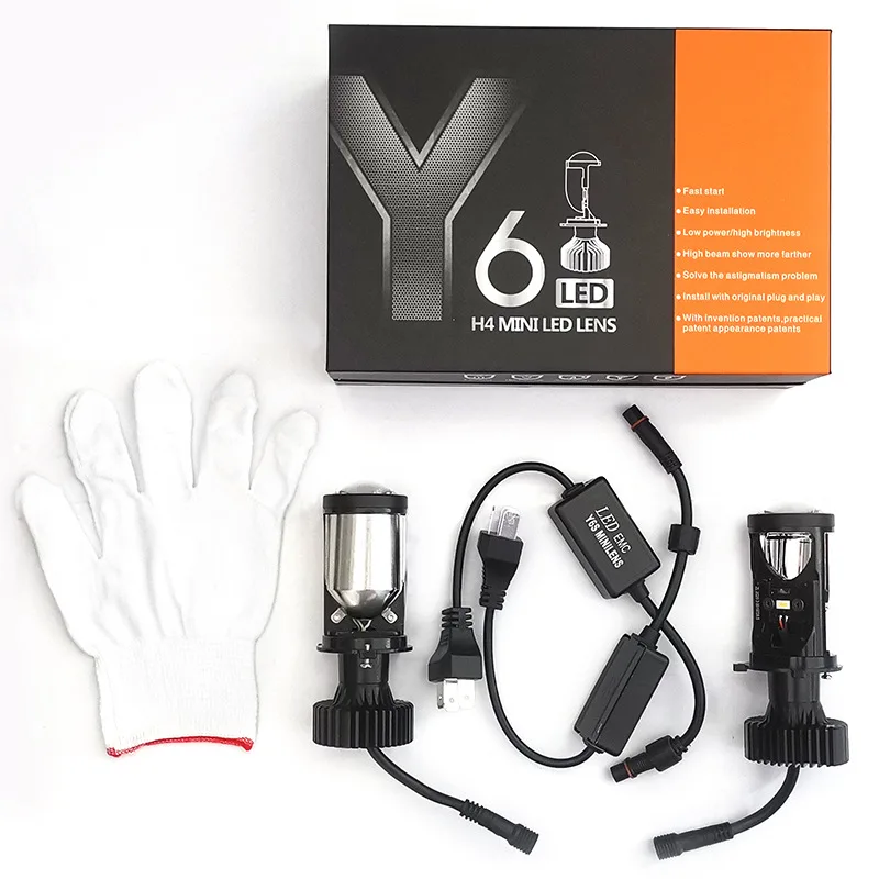 2 ks nové Y6D Y8 Y7D H4 Automotíva Motocykel Univerzálne LED svetlomety Fish Eye Light High and Low Wleam 12-24V