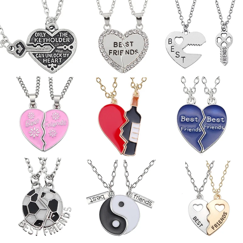 2 ks/sada Borken Heart náhrdelník NAJLEPŠIE PRÍPRAVA PRÍPRAVA PRE ŽENY Roztomilý choker Yinyang Taichi BFF Náhrdelné kúzla šperky