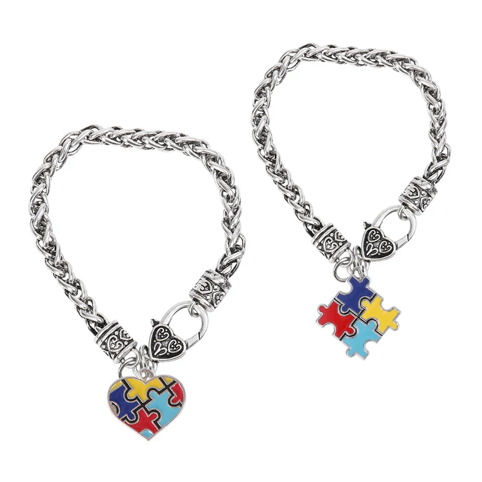2 ks srdcové puzzle náramok autizmus Autizmus Creaty zink zink zliatiny ručný reťazec Jemný kúsok náramok