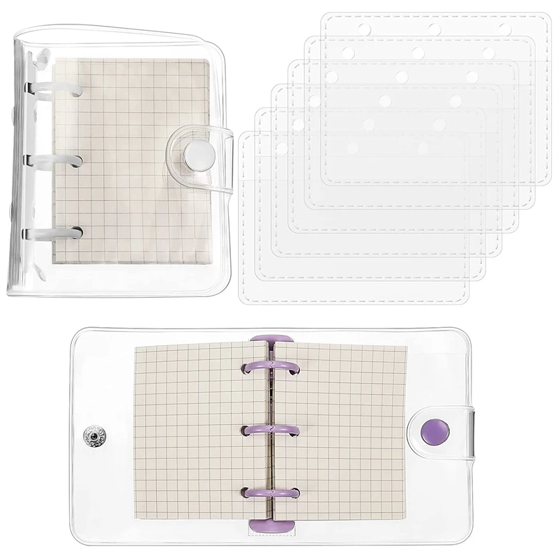 2 ks Transparentné 3 krúžkové spojivo kryt PVC Clear Notebook Loose Leaf Mini Binder s 80 vnútornými papiermi a doplňovateľnými taškami
