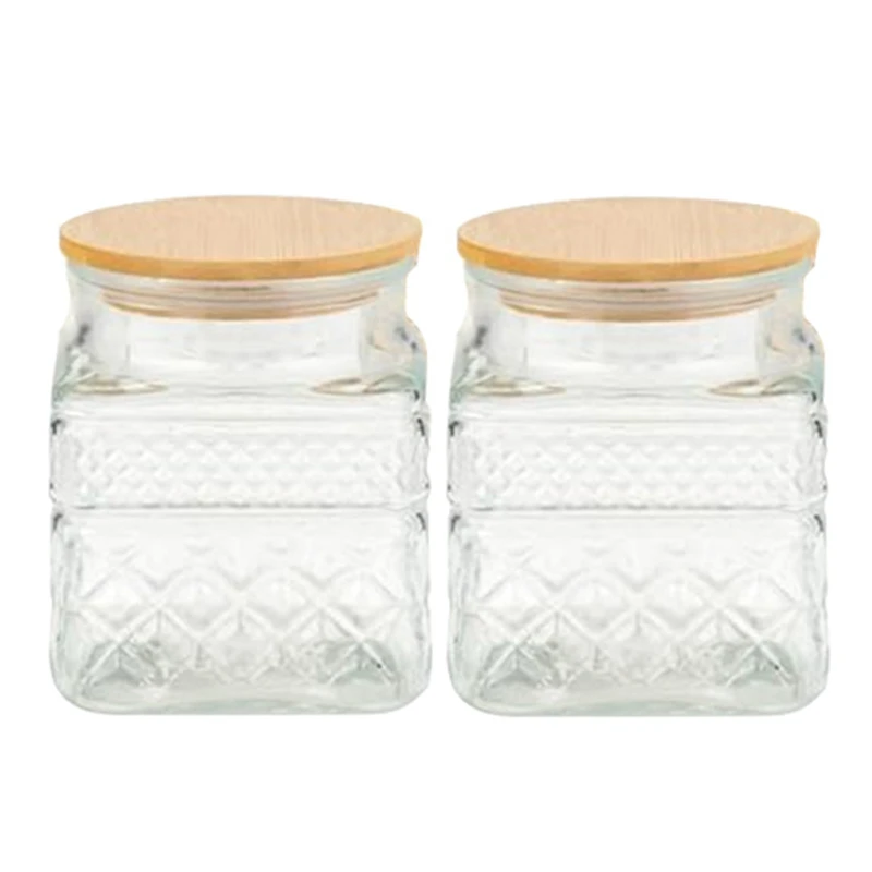 2 ks štvorcové sklenené poháre káva cestoviny cukor čajové občerstvenie orechy cookie jar kuchyňa dekor