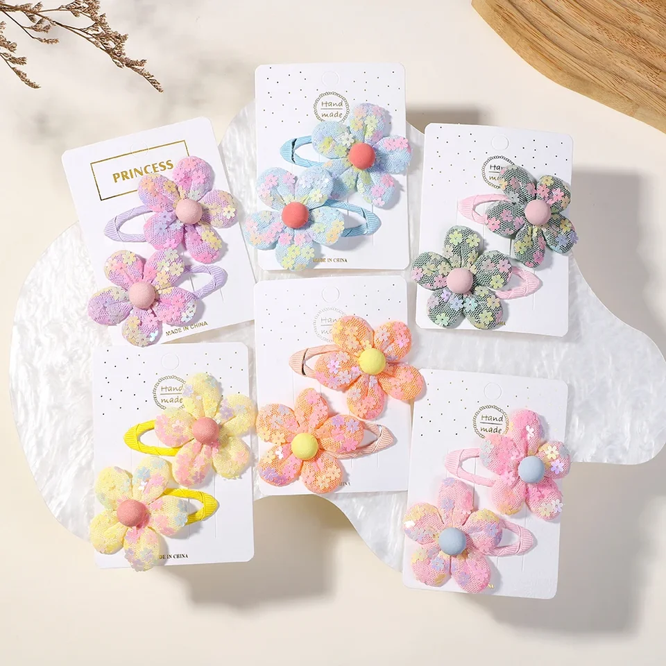 2 -kusová súprava Detská roztomilá kvetina pár kvetinových klipov Varné doplnky Girl Hairpin Temperament Clip