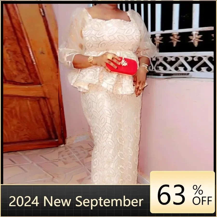 2 -kusové súpravy Africké šaty pre ženy Bodycon Lace Maxi Dress Elegantné svadobné šaty Ankara Africa dlhé šaty 2024 Nové šaty