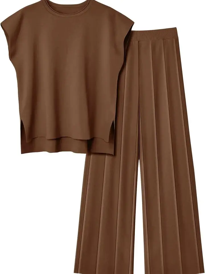2-kusové súpravy Ženy oblečenie bez rukávov Casy T Shut Top Pletená vesta Široké nohavice ľad leto leto nová pevná farba ležérny outfit