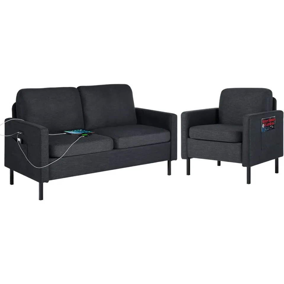 2 -kusové čalúnené sekčné pohovky Sada pohovky pohovky Obývacia izba Sady nábytku, Loveseat s USB a prízvuk