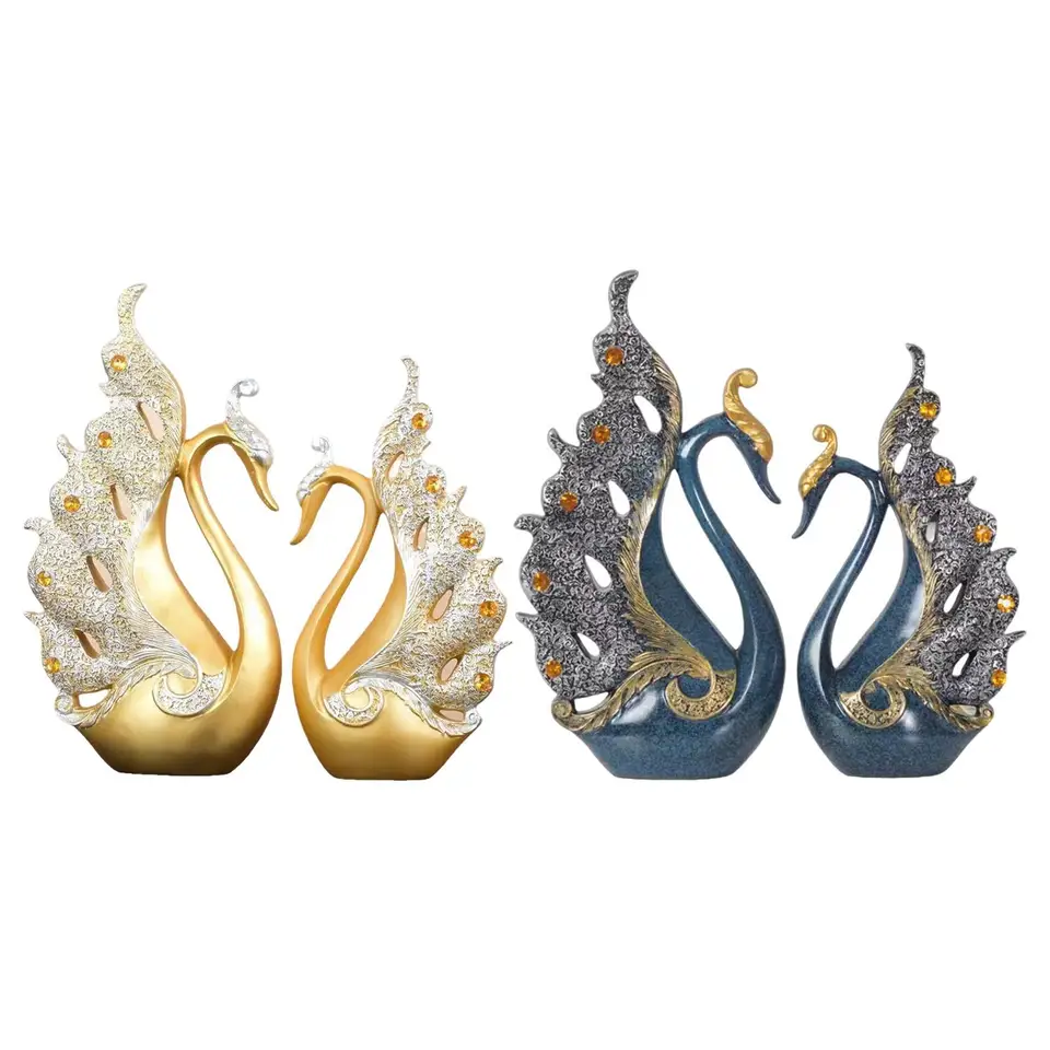 2 kusy labuť figuríny Swan Ornament Indoor Elegantes Kreatívny svadobný pár labuť socha labuť v tvare dekoratívne
