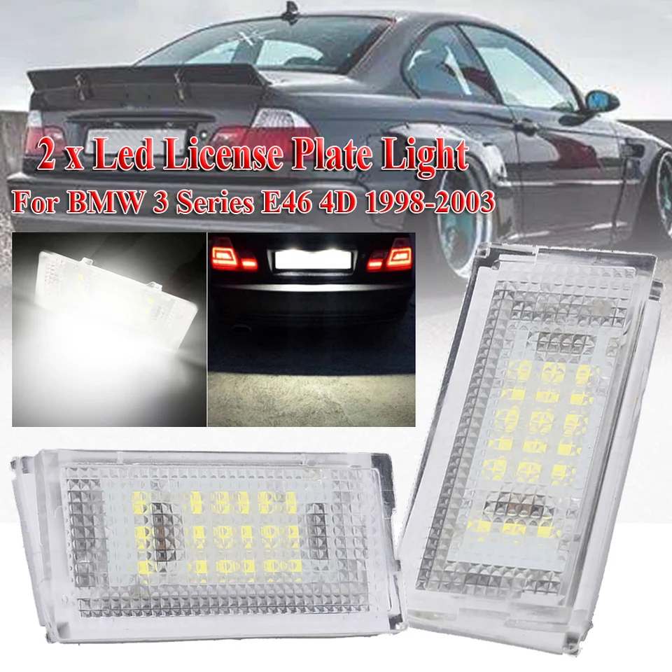 2 kusy LED poznávacia značka LED LED LED CANBUS AUTOMOBNÉ SVETLÁ BIELA ​​LED žiarovky pre BMW 3ER E46 4D 1998-2003 Automobilové príslušenstvo