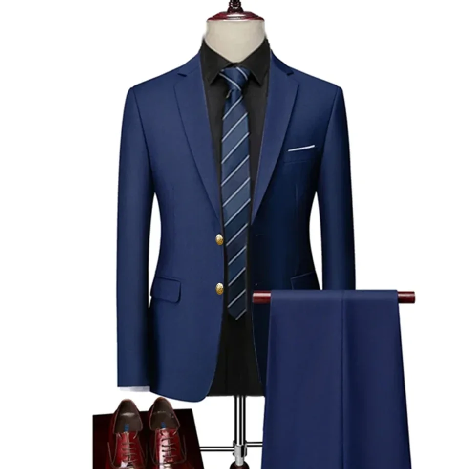 2 kusy mužov obchodné obleky súpravy / mužský ženích Svadobný banket plná farba High -end veľká veľkosť značky Blazers Coat