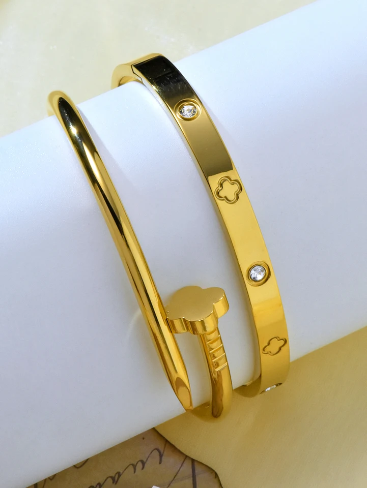 2 kusy stohovanie nehrdzavejúcej ocele Four Leaf Clover Lucky Fashion Dámsky náramok vhodný na každodenné nosenie a slávnostné darčeky