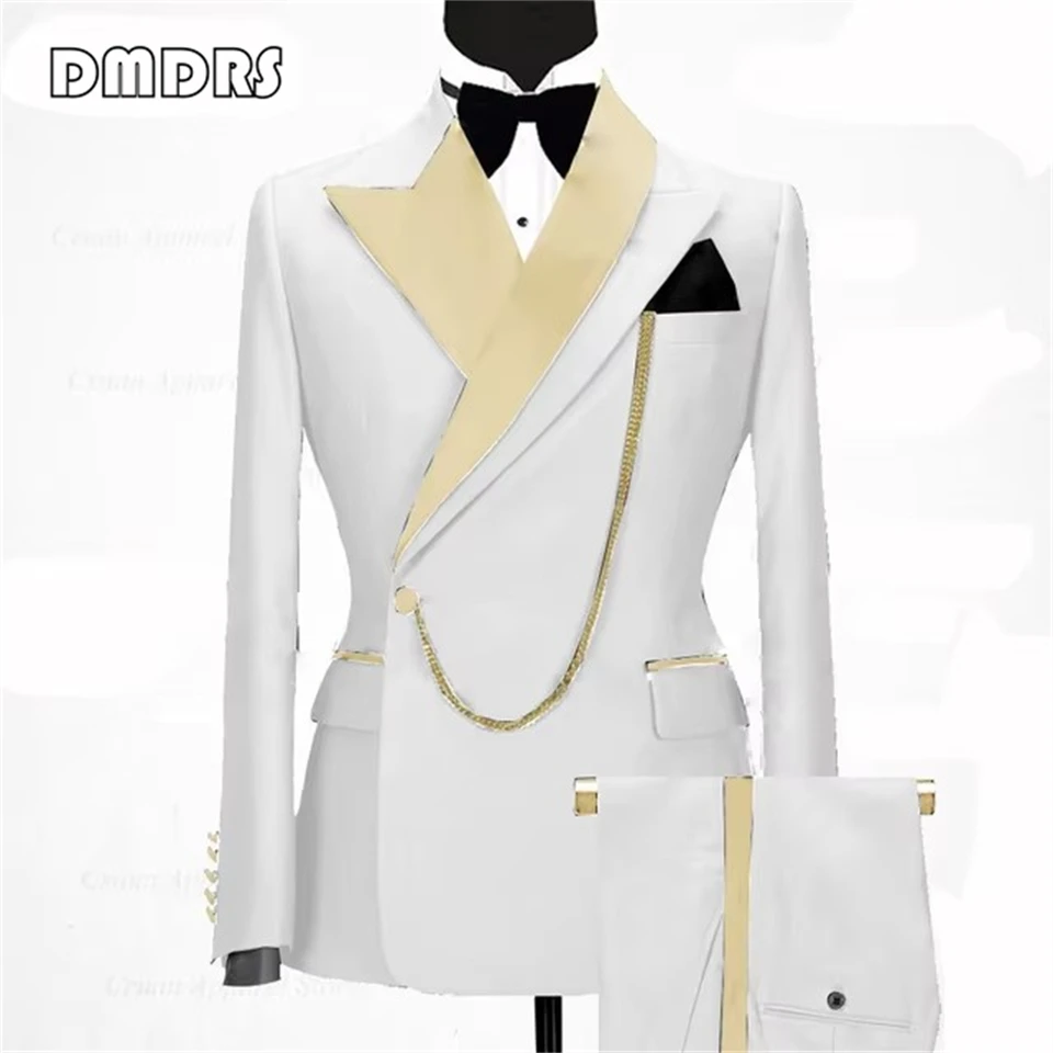2 kusy Svadobná ženíchová súprava, Slim Fit Blazer Pants, Double Breasted Suits pre mužov Formálne Tuxedo Blazer nohavice