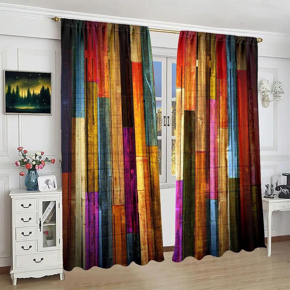 2 kusy vintage farebných plaidných pruhov tlačová opona - polyester materiál - vhodné pre študijnú miestnosť v obývacej izbe v spálni a