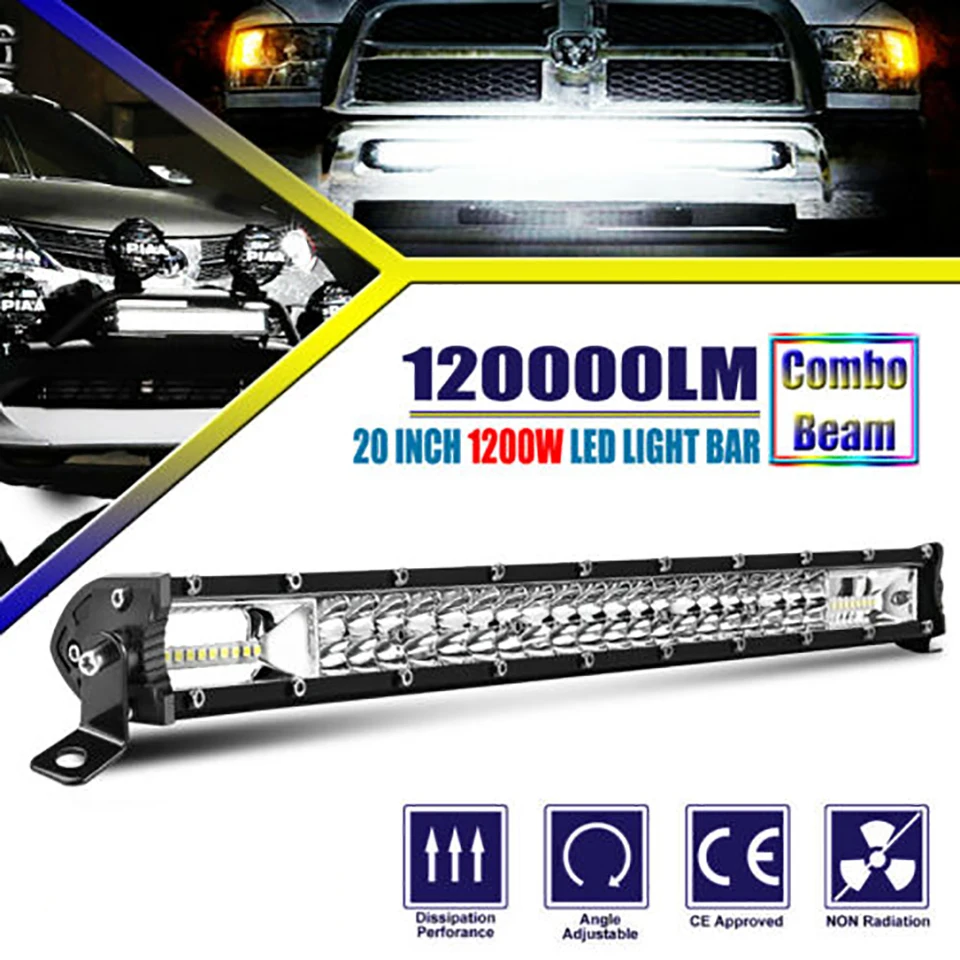 2-palcový 1200 W lúč LED LED LET OFFORNÁ TRAVA Drivné svetlo Svetovo PLADNÁ PRÁCA SVETLO BAR pre 12/24 V TRACK/SUV/ATV CAR