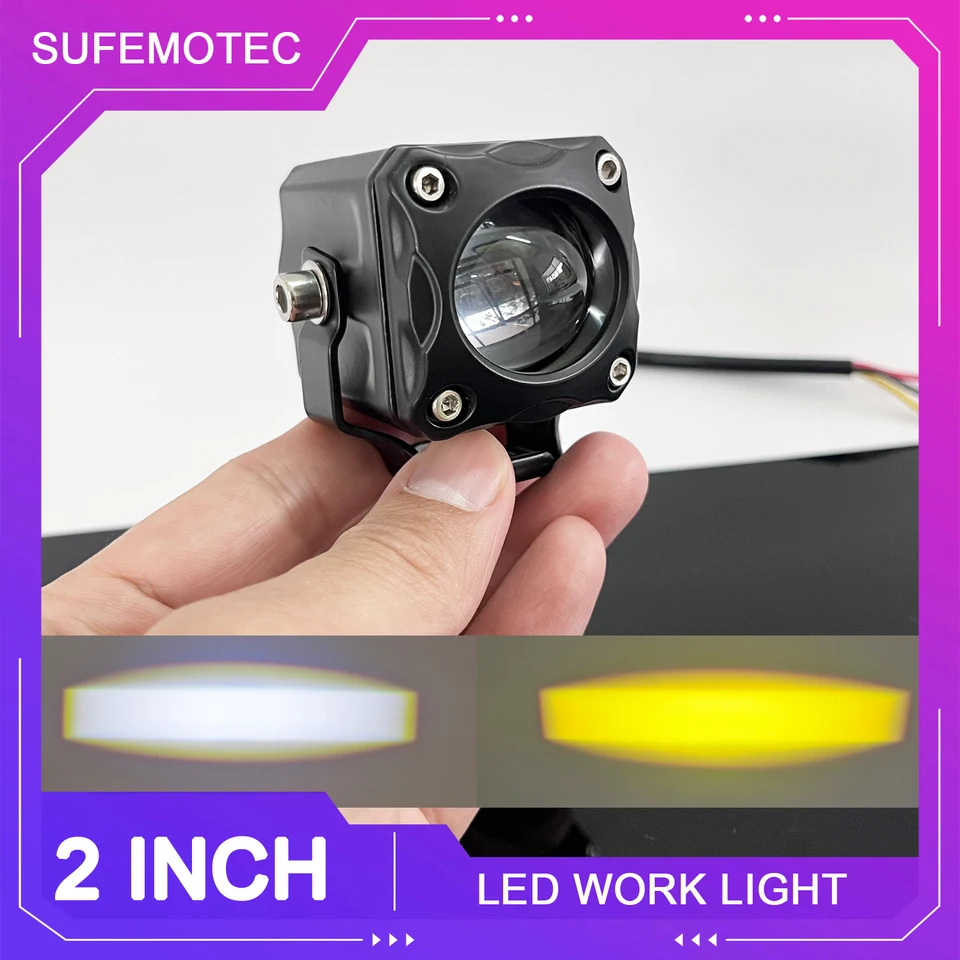 2-palcový motocyklový bicykel LED svetlomet White Yellow Dual Color 10-100V Pracovné svetlá pre úpravy vozidiel SUV SUV Driving Lights