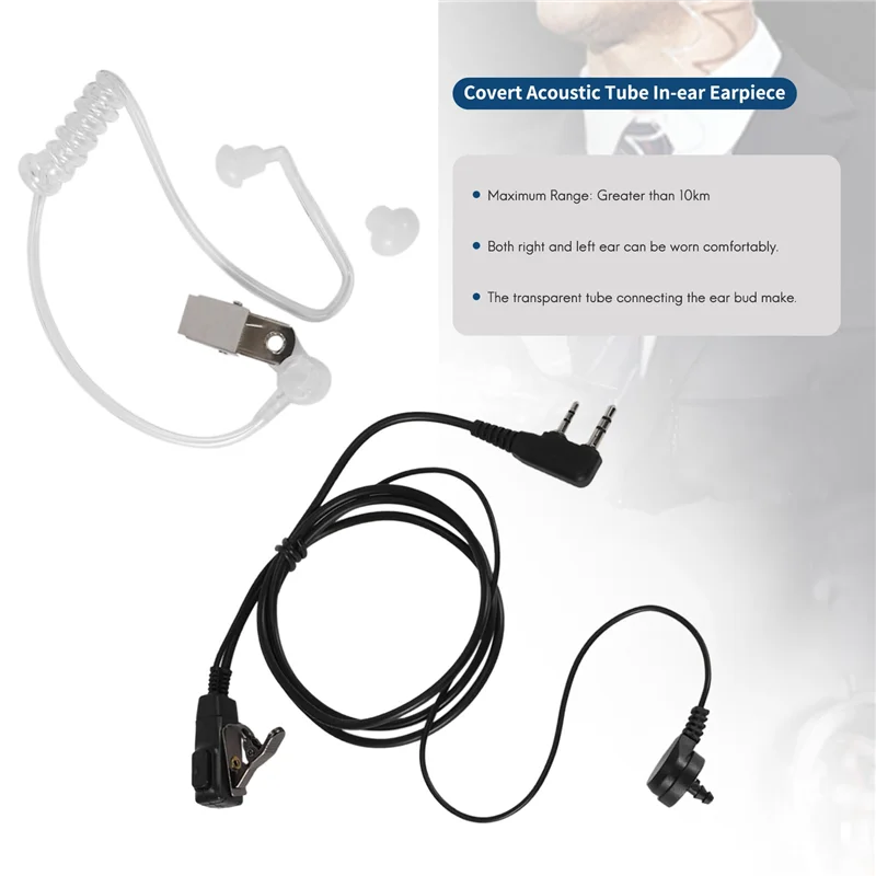 2 Pin PTT MIC náhlavná súprava skrytá akustická trubica do uši pre UV-5R -888S CB rádiové príslušenstvo