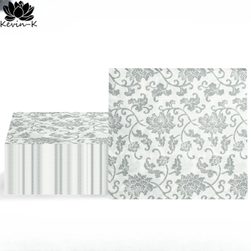 2 Ply tlačené hodvábne papier letný koktail 33*33 farebné obrúsky strieborné vzorové párty narodeninový papier 10ks