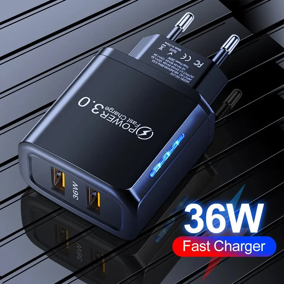 2 porty 36W USB nabíjačku mobilného telefónu Quick 3.0 Wall Rýchle nabíjanie adaptéra pre iPhone Xiaomi Samsung Huawei