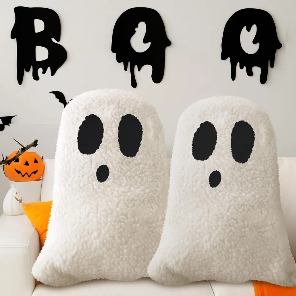 2 počítače Halloween Ghost Shat Hrot Vankúš Roztomilý mäkký plyšový pohovka stoličky Decor Decor 30x20cm