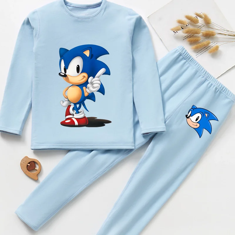 2 počítače Sonics pyžamy súpravy Jeseň zima chlapci Derong mäkké teplé spánkové oblečenie roztomilé karikatúru anime figúrka modrá pyžama pre deti darček