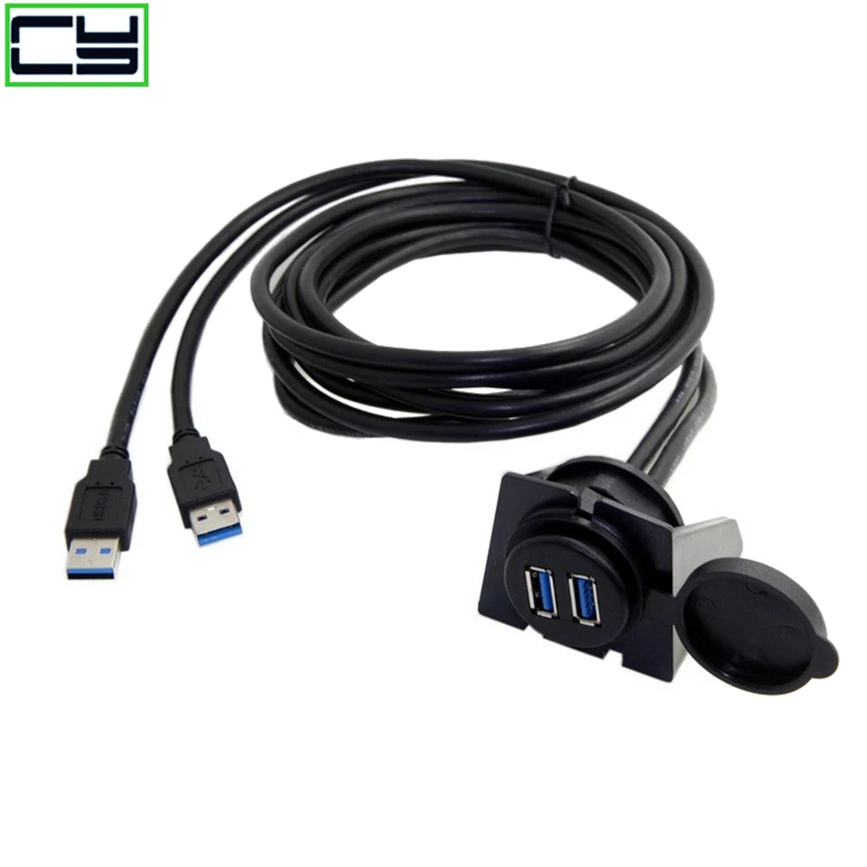 2 prístavy Dual USB 3.0 Muž na USB 3.0 Žena Aux Flush Mount Mount Extension