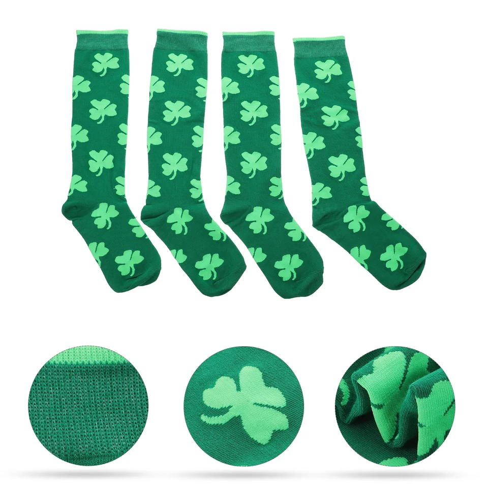 2 páry ponožky Shamrock St Patrick's Day Cotton Cartoon Adult
