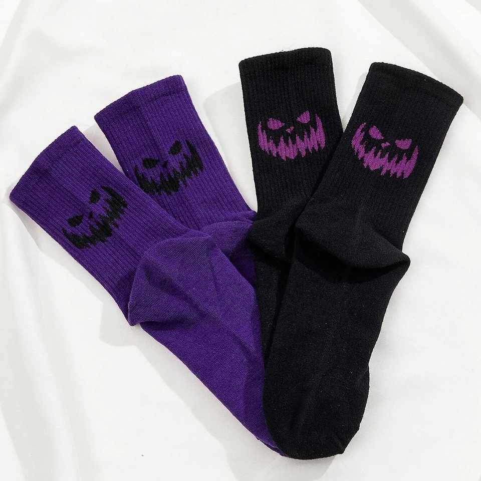 2 páry pánske a dámske posádky, čierne a fialové, halloween s tematikou, pohodlné, priedušné, vlhké obnaženie