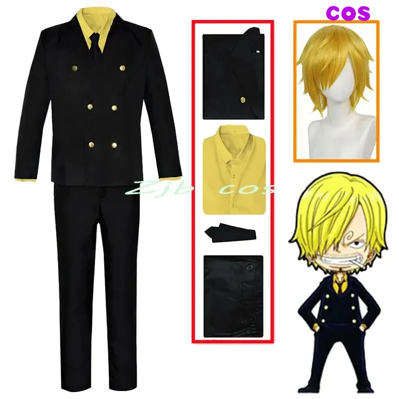 2 roky Sanji cosplay anime vinsmoke po kostýmoch muži Halloween vianočný žltý oblek kostým parochňou kravata Vlastná veľkosť