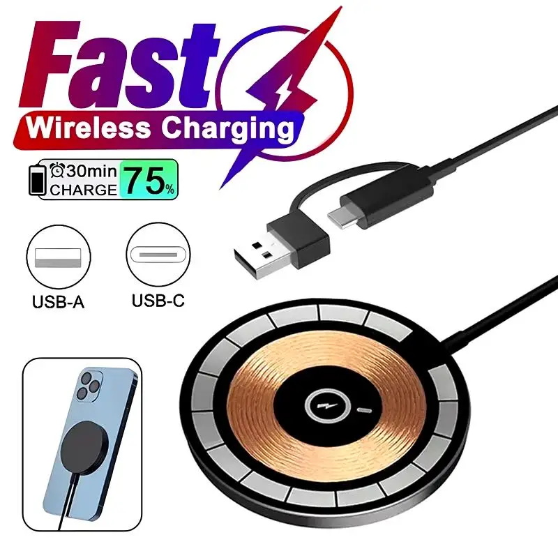 2 v 1 15 W bezdrôtové magnetické rýchle nabíjanie USB Typ C Prenosná nabíjacia stanica pre iPhone Huawei Samsung