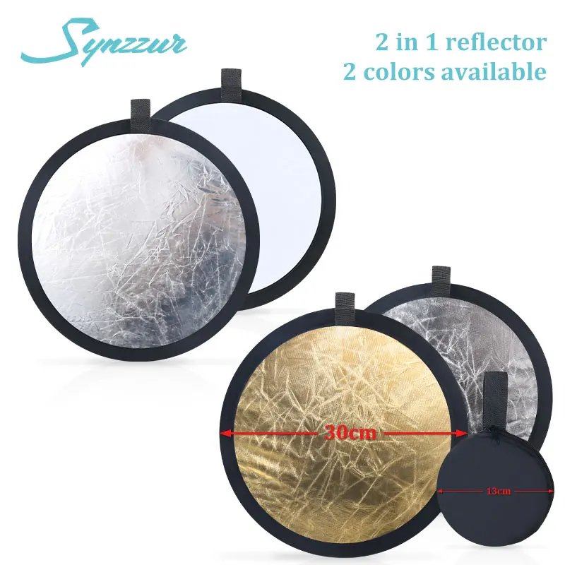 2-v-1 30 cm prenosná rukoväť okrúhleho reflektora zrútený striebro/zlatý reflektor s prenášaním puzdra pre portrét selfie fotografia
