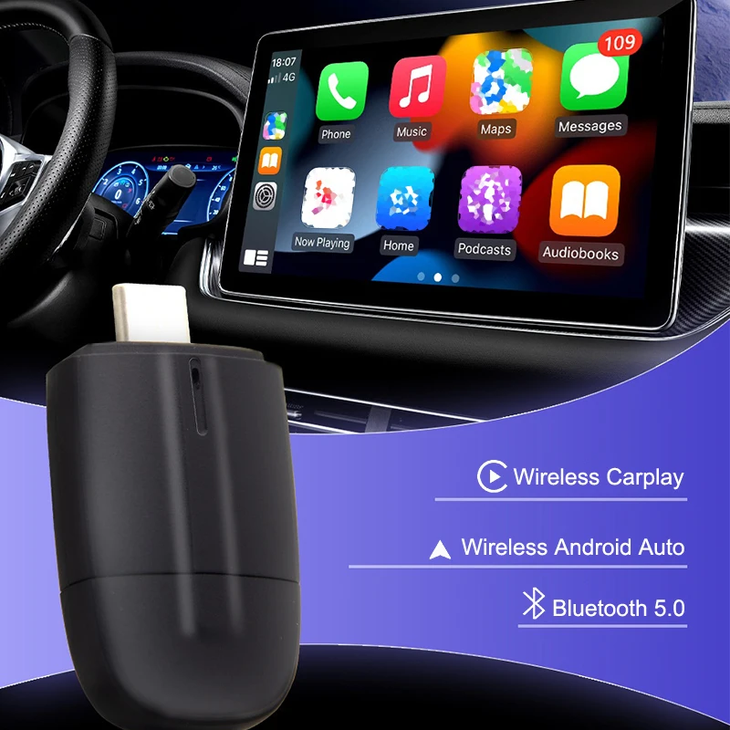 2 v 1 bezdrôtový CarPlay Android Auto adaptér kompatibilný Bluetooth 5.0 WiFi Type-C/USB pre OEM Car Stereo Plug and Play Adapter