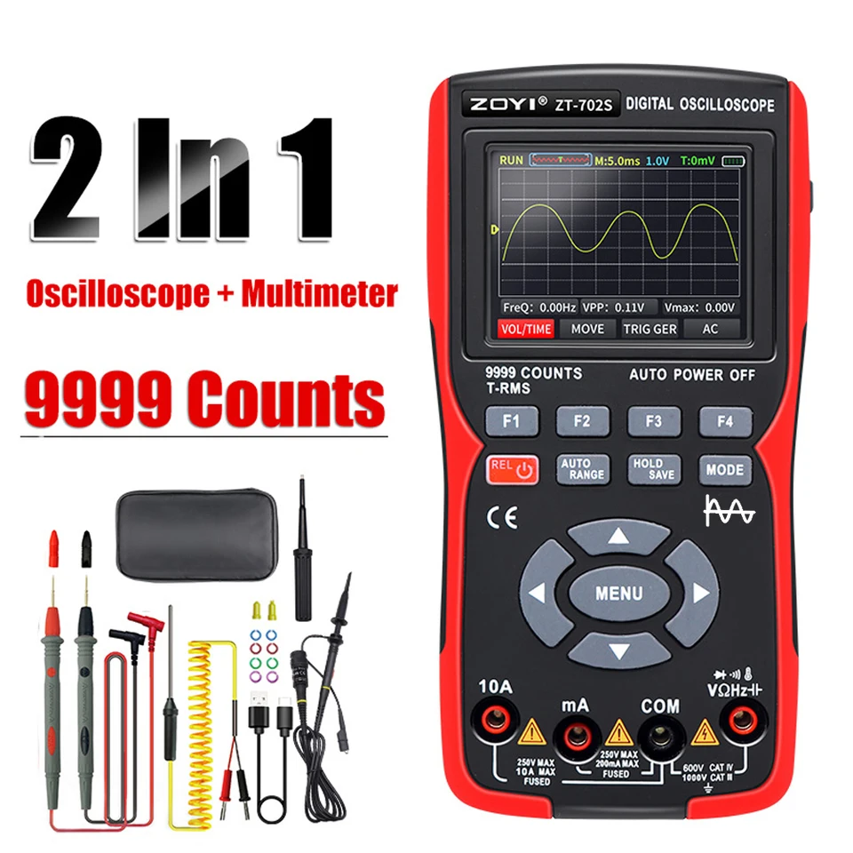 2 v 1 digitálny osciloskop Multimeter 2,8 palca 48mssa/s Rýchlosť vzorkovania 10MHz šírka pásma 9999 Počíta True RMS IPS Multimetro
