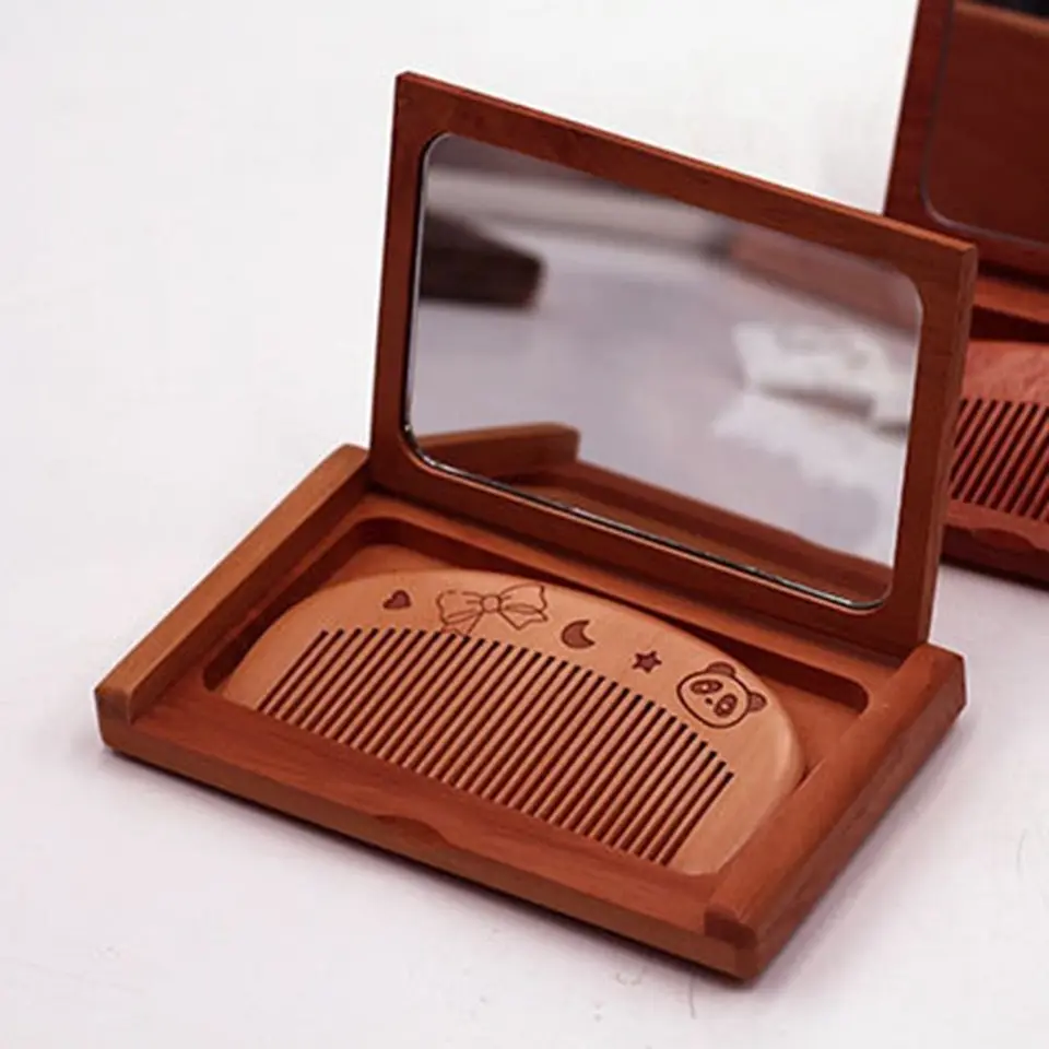2 v 1 Drevené zrkadlové súpravy Peachwood Mini make -up zrkadlo Vinobranie vyrezávané dizajnérske skladacie zrkadlo cestovanie a domáca dekorácia