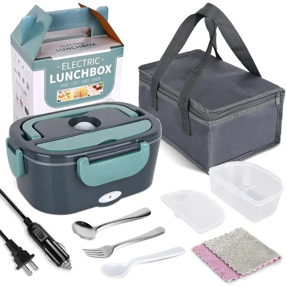 2-v-1 Elektrické kúrenie obedové krabičky + Domov 12 V 220/110V Prenosná vložka z nehrdzavejúcej ocele Bento obedový box Bento Box