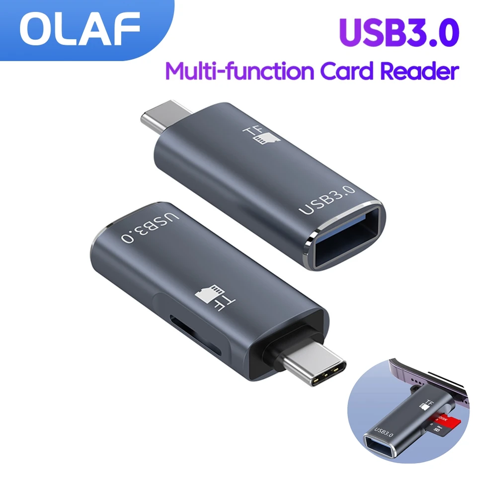 2 v 1 OTG USB 3,0 až TF Typ Card Reader Inteligentná pamäťová karta Čítanie USB C Expansion Storage Cardreader pre telefón Huawei Xiaomi