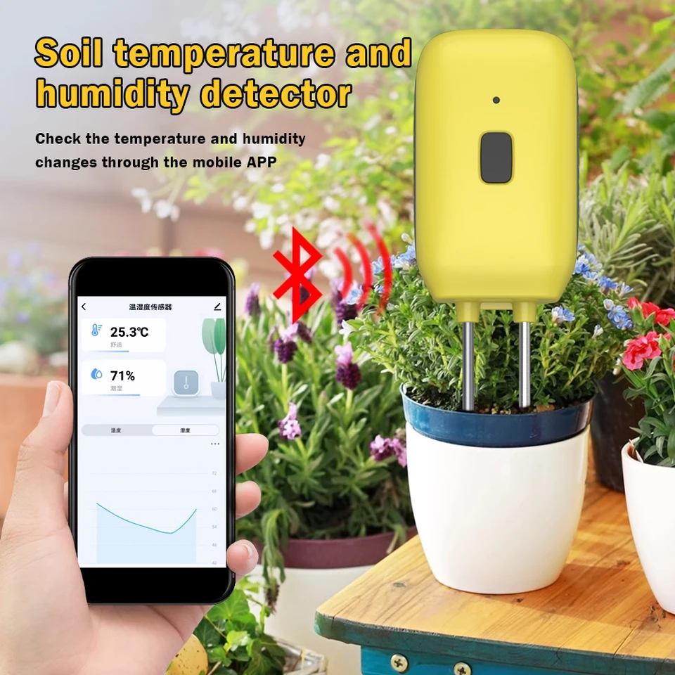 2 v 1 pôdne merač vlhkosti Bluetooth Soil Tester Smart WeplooProof Termohygrometer Detektor pôdnej pôdy pre záhradné poľnohospodárske sady