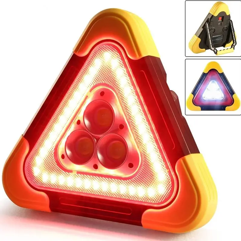 2-v-1 Solárna núdzová trojuholníková výstražná výstražná cesta Super svetlé LED pracovné svetlá na opravu automobilov Camping Hunting