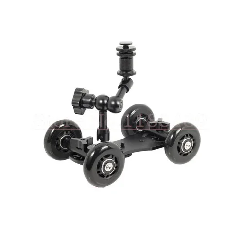 2 v 1 stolovej doske Rolling Dolly Camera Coer Cooder Rig Rig + 7 palcov nastaviteľná kĺbová čarovná rameno pre všetky fotoaparáty DSLR