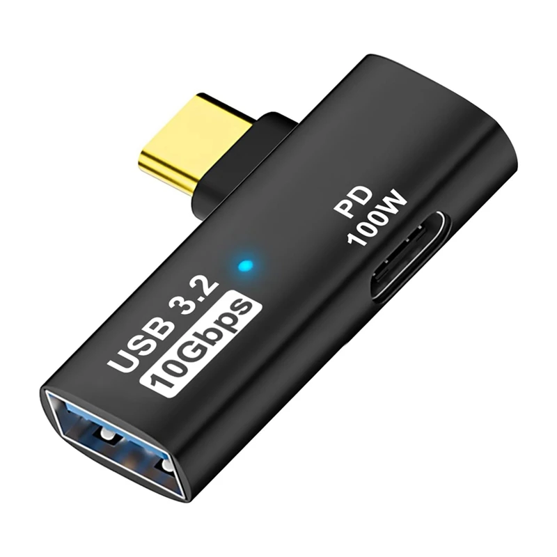 2-v-1 USB C na USB 3.2 Adaptér s nabíjacím portom 100 W, prevodník Thunderbolt 4/3 OTG pre Rog Ally, pre parnú palubu, čierny