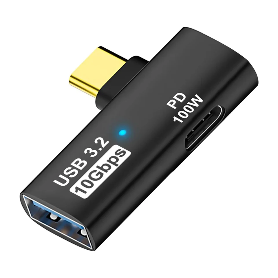 2-v-1 USB C na USB 3.2 Adaptér s nabíjacím portom 100 W, prevodník Thunderbolt 4/3 OTG pre Rog Ally, pre parnú palubu, čierny