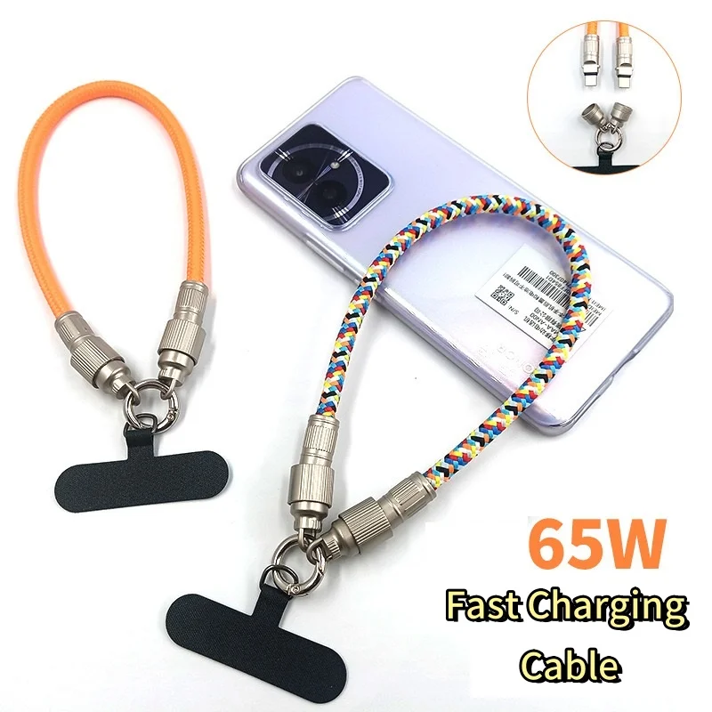 2 v 1 USB C Typ C Rýchle nabíjanie káblových káblov s káblom s krkmi na krk 60 W PD kábel pre iPhone Samsung Xiaomi Huawei